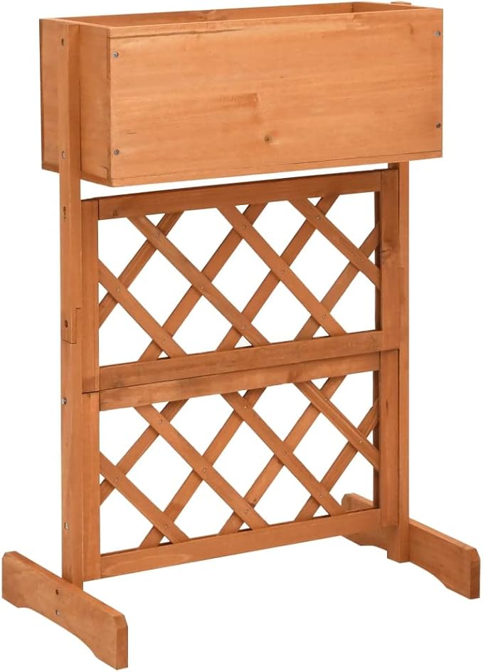 Orange Solid Firwood Trellis Planter 17.7 Outdoor Garden Raised Bed for Climbing Plants UV Resistant Balcony &amp Patio Decor