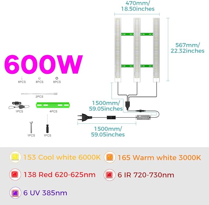 2pcs 600W Full Spectrum Plant Light LED Greenhouse Hydroponic Lights Sunlight 100-277V Indoor Grow Panel Lamp UV/IR Succulent Cultivate Lamps 110V Flower Cactus flowers Fill Lighting US Plug With Hook