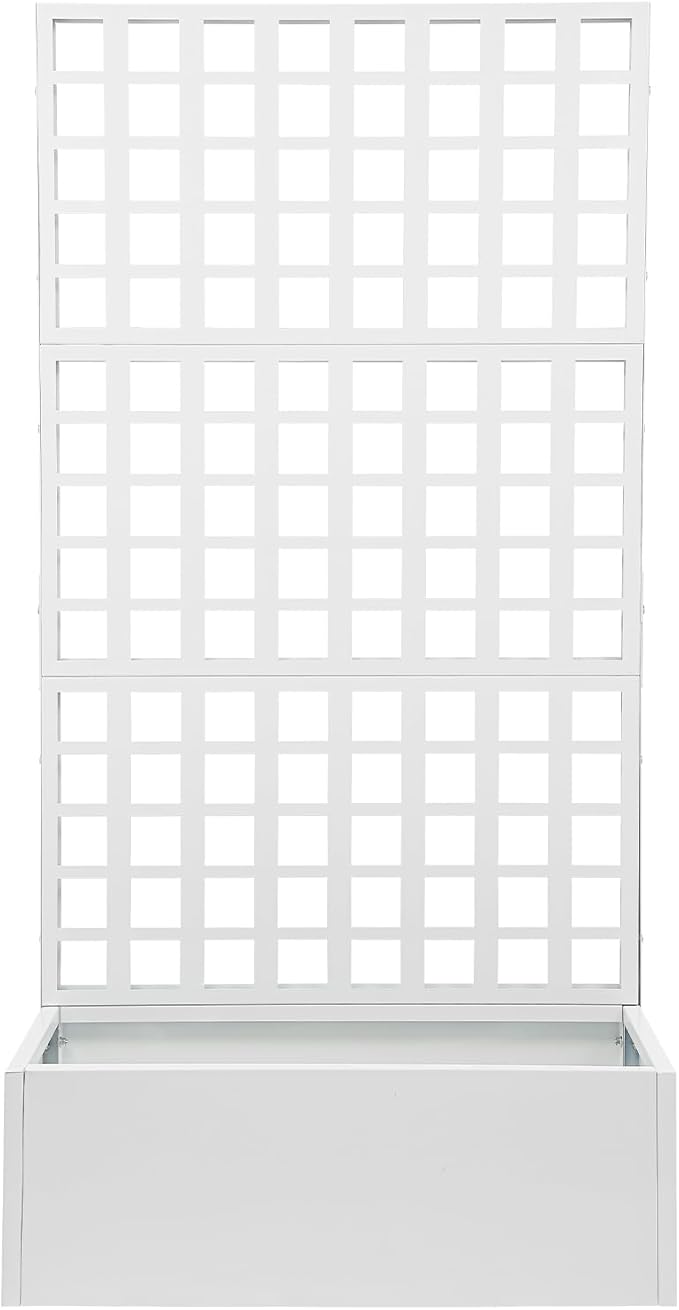 Metal Planter with Trellis Outdoor Raised Garden BedTrellis Planter Box Privacy Screen for Climbing Plants Flowers Vegetables Fruits 35x16x71in (White)
