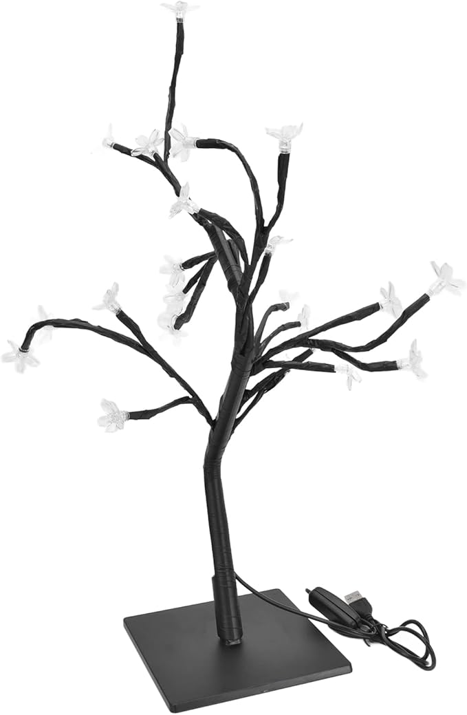 Cherry Blossoms Tree Lamp LED Cherry Tree Light USB Powered Bonsai Decor with 24 Warm White LEDs Flexible PVC Branches for Home Office Garden Party Decoration