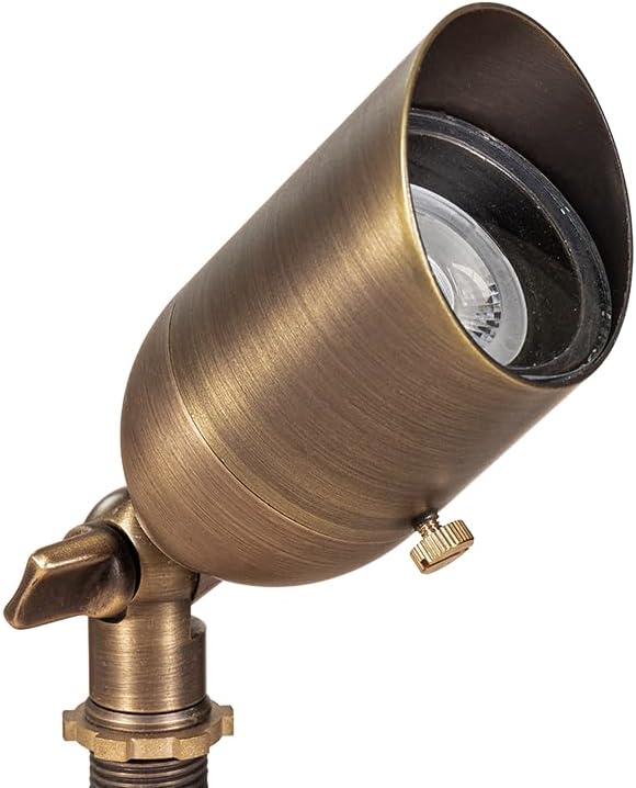 12V LogiSpot II Brass Outdoor Spotlight with 5W 2700K Warm White LED MR16 Bulb for Low Voltage Landscape Lighting of Yard Lawn Garden Patio Trees &amp House
