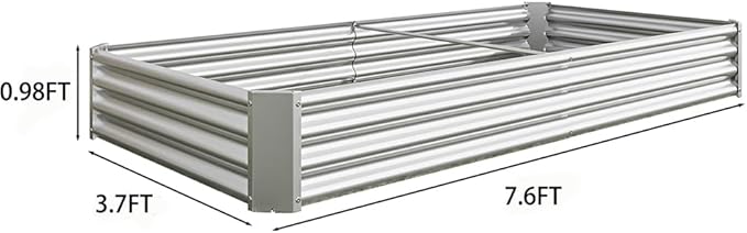 Raised Garden Bed Kit 7.6x3.7x0.98ft Outdoor Planter Box for Vegetables Flowers Herbs Fruits Rust-Proof Metal Raised Bed for Backyard Patio Silver One Size