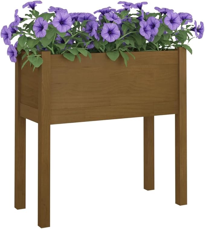 Growing Wooden Raised Planter Box with Legs Raised Garden Bed Wood Planter Box Stand for Backyard Patio Balcony Honey Brown 27.6x12.2x27.6 Solid Wood Pine