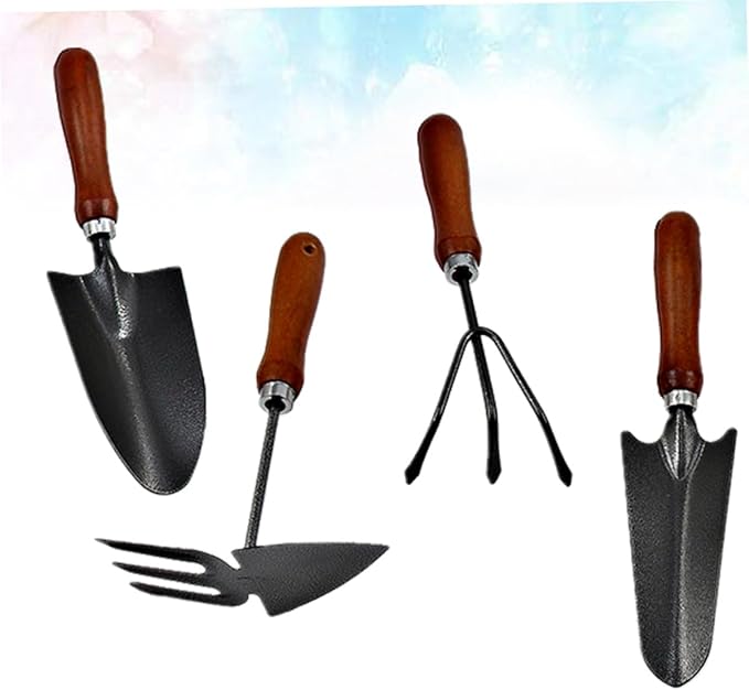 Gadpiparty 4pcs Mini Gardening Tool Set with Thickened Stoving Varnish Iron Shovel and Wooden Handle Planting Hand Tools for Garden and Potted Plants Care