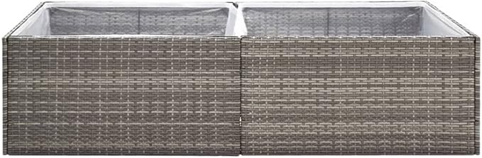 61.8 x 31.5 x 15.7 in PE Rattan Rectangular Outdoor Planter Box with Clear Liner Durable Weather-Resistant Garden Bed for Terrace Balcony Patio Flower Herb Vegetables