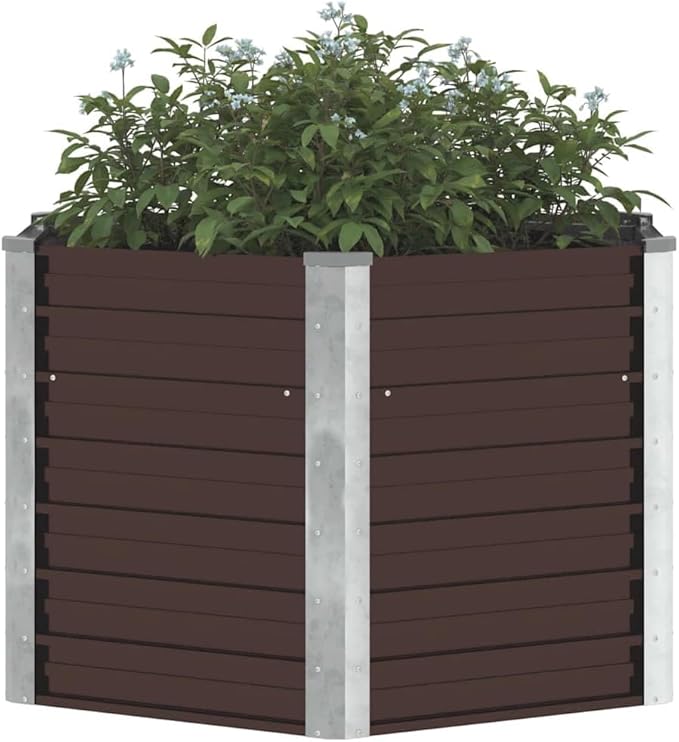 Raised Garden Bed Brown Hexagonal Galvanized Steel Planter 50.8x50.8x30.3 inch Outdoor Planter Box for Vegetables Flowers Herbs Heavy Duty