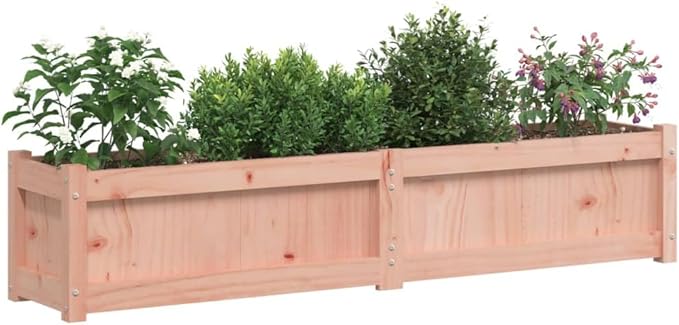 Large Garden Planter Natural Solid Douglas Fir Wood 59.1 inch Rectangular Raised Bed for Outdoor Plants Patio Balcony Durable Wood Planter Box