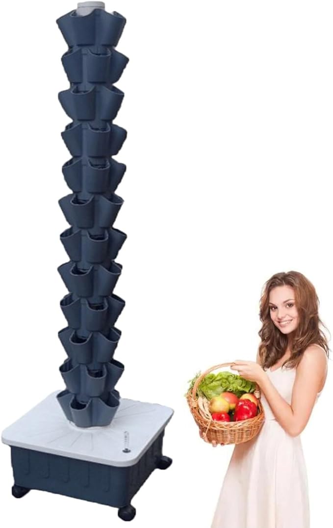 Vertical Hydroponic TowerSoilless Hydroponic Planting Columns TowerVertical Tower PlantersHydroponics Growing Towerfor Indoor/Outdoor Gray-12-layer