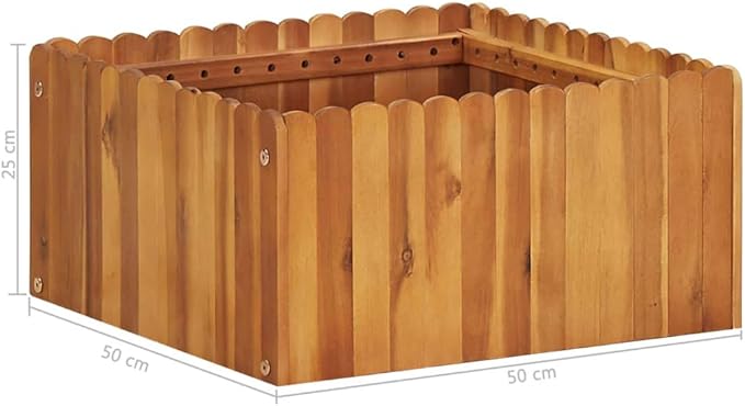 Raised Garden Bed Solid Acacia Wood Planter for Outdoor Plants 19.7x19.7x9.8 inch Square Natural Brown Finish Durable Backyard Gardening Solution