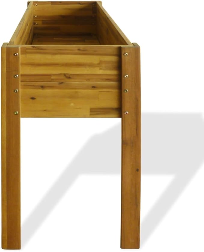 Solid Acacia Wood Raised Garden Bed - Large Planter Box for Outdoor Flower Vegetable and Herb Planting - Metal Gardening Beds