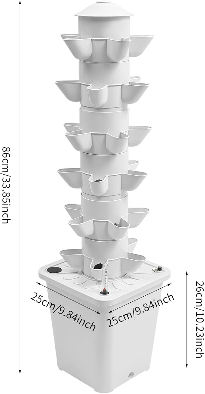 6-Tier Hydroponic Grow Tower Kit 30 Holes Planting Sites Indoor Garden System with Water Pump Self-Watering Vertical Gardening Kit for Lettuce Herbs Strawberries Vegetables Flowers 34H White