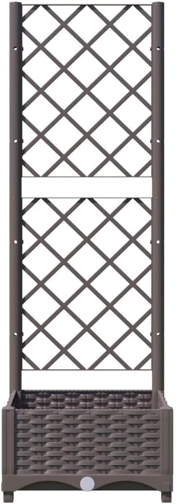 Plastic Garden Planter with Trellis Outdoor Raised Garden Bed Free-Standing Trellis Planter Box for Vine Climbing Plants Flowers Brown 15.7x15.7x47.8 PP-722