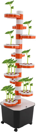 10 Tier 80 Hole Hydroponic Grow Tower with Water Pump &amp Timer Indoor Vertical Garden System with 5 Wheels for Lettuce Herbs Strawberries Home Hydroponics Planting Kit with 12 Gal Tank