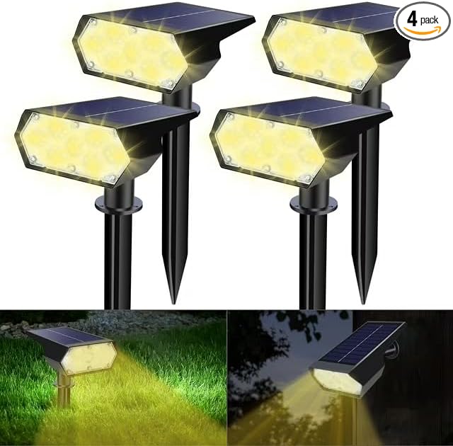 Toodour Solar Spot Lights Outdoor 49 LED Waterproof Solar Powered Outdoor Lights for Garden Patio Landscape Driveway Yard Warm White 4 Pack