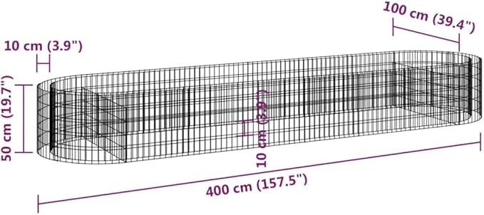 YAFF Gabion Raised Bed Galvanized Iron 157.5x39.4x19.7