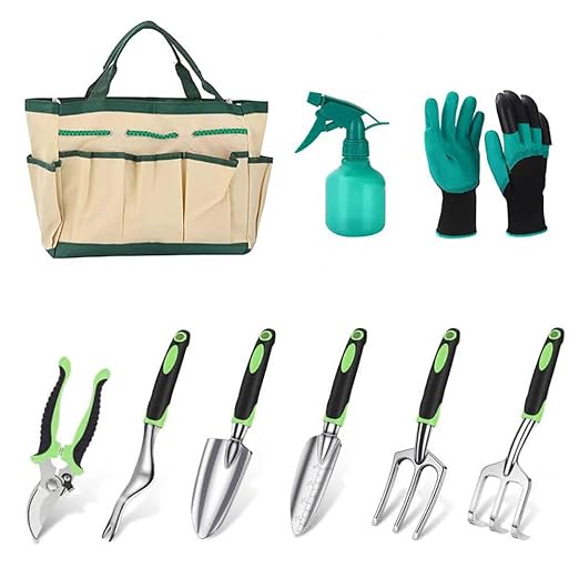 FAMILY'S BACKYARD Gardening Tools Set9 pcs Gardening Gifts for Women and ManGardening Hand Tools Garden ToolsHeavy Duty and Lightweight Aluminium Alloy Tools with Ergonomic Handle.