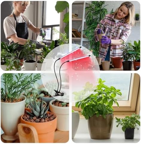 2 Heads LED Grow Lights for Indoor Plants Adjustable Clip-On Plant Lamp with Timer (3/9/12H) 3 Light Modes Flexible Gooseneck for Optimal Growth