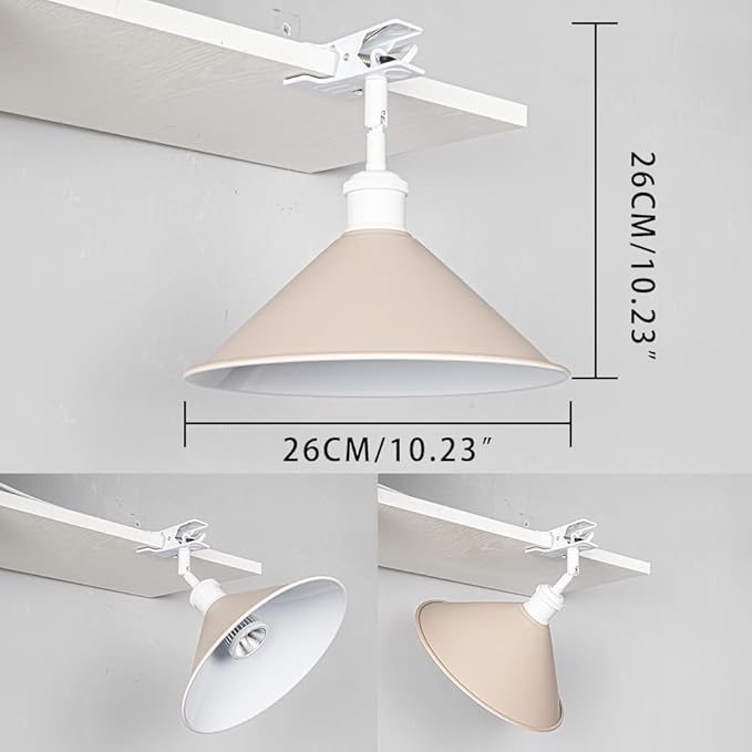 Clip Mount 5.9Ft Plug in Timing Cord Plant Light Full Spectrum White Light White Base Khaki Metal Shade Adjusted Angle Modern Clamp Light for Indoor Plants