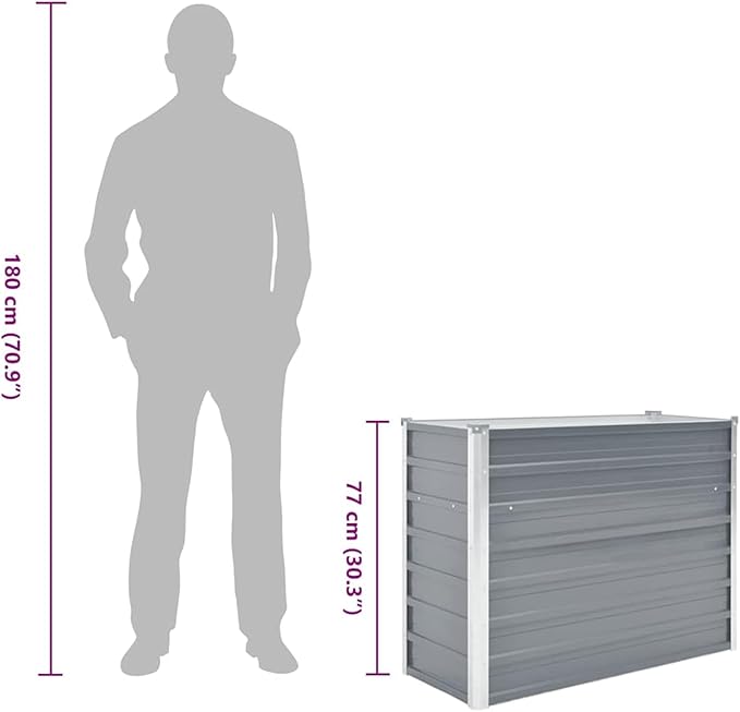 Galvanized Steel Planter Box - Deep &amp Wide for Plants Weather-Resistant Open Bottom 100x40x77cm