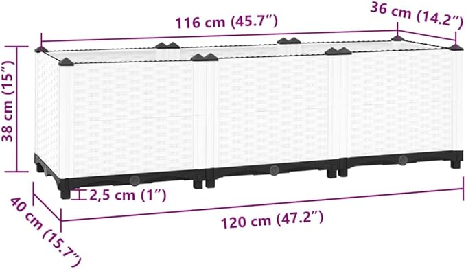 Raised Bed 47.2x15.7x15 Polypropylene Pot for Plants Plant Pots Large Garden Pots Planter Pots for Outdoor Plants Porch Gardening