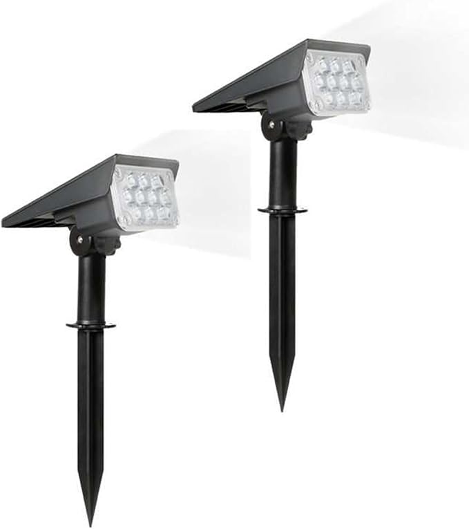 LED Solar Light Outdoor Graden Spotlights IP65 Waterproof Powered Security Landscape Lights Auto On/OffIn-ground/Wall Lampfor Garden/Patio/Driveway/Pond/Deck(White2PCS (3w-5.5V))