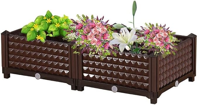 YSUEFIJO Raised Garden Bed Outdoor Planter Box with Water Design &amp Drainage Holes Vegetable Flowers Planting Raised Container Garden Bed Kit for Backyard/Patio/Gardener