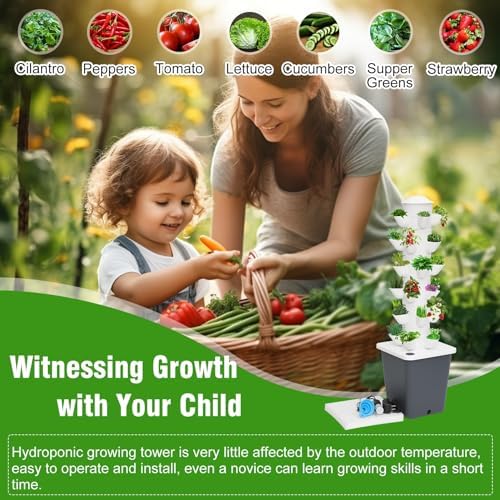 Garden Hydroponics Growing 30 Pods Hydroponics Tower Aeroponics Grow Kit Aquaponics Planting with Hydrating Pump Adapter Net PotsTim