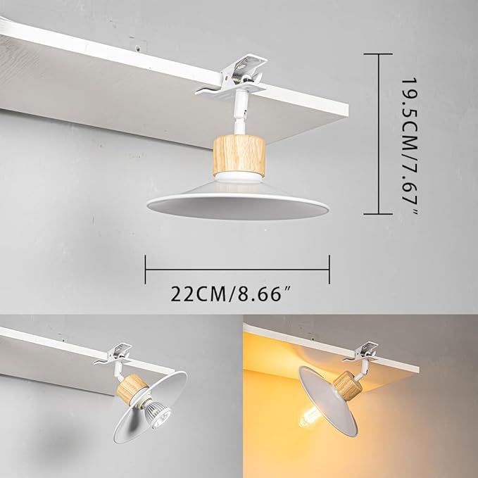 Clip Mount 5.9Ft Plug in Timing Cord Plant Light Full Spectrum White Light Wood Base White Metal Shade Adjusted Angle Simple Clamp Light for Indoor Plants