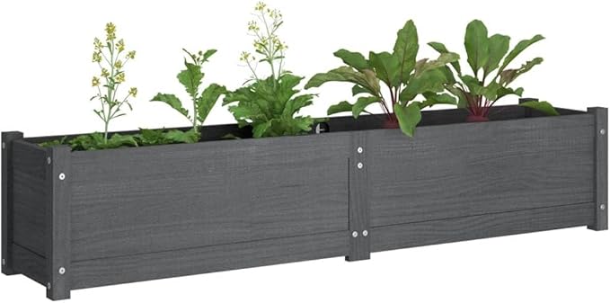 2 pcs Wood Raised Garden Bed Wooden Planter Box Garden Boxes Outdoor Raised for Vegetables Fruits Flowers and Herbs Gray 59.1x12.2x12.2 Solid Wood Pine-437