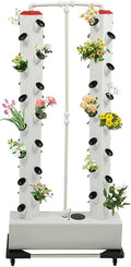 Hydroponic Growing Kit Vertical Vegetable Planter Tower Hydroponic Germination Tower with 56 Planting Holes and 4 Wheels 30L/7.93Gal Indoor Outdoor Garden Hydroponics Growing Tower System