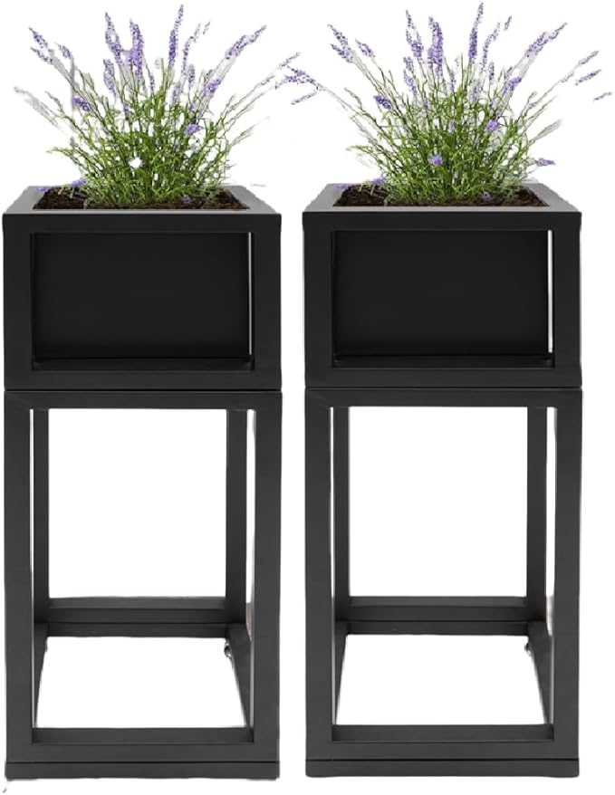 2 Pcs Standing Planter Box 24 Inch Outdoor/Indoor Metal Planter Box Elevated Garden Box Raised Garden Bed for Vegetable Flower Herb Fruit