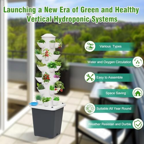 Garden Hydroponics Growing 30 Pods Hydroponics Tower Aeroponics Grow Kit Aquaponics Planting with Hydrating Pump Adapter Net PotsTim
