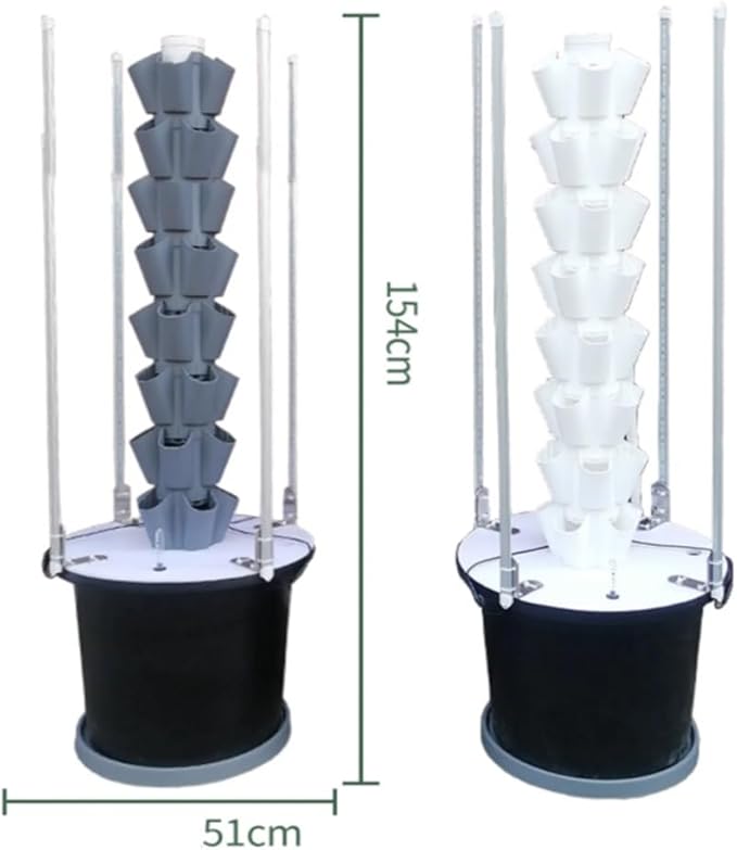 Indoor Garden Hydroponics Growing System Kit Hydroponics Tower with LED Grow Light Soilless Cultivation Waterproof Design for Fruits Vegetables Herb(White8 Layers)