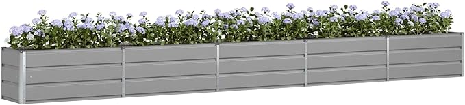 Outdoor Metal Raised Garden Bed Steel Planter Box for Gardening Vegetables Fruits Flowers Easy Assembly 188.98 x 19.69 x 17.72 in Light Gray-816