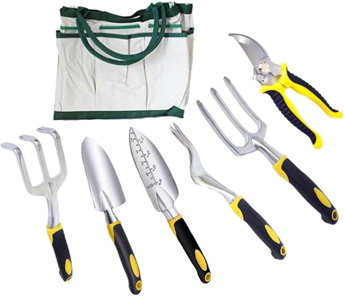 Garden Tools Set - 7 Piece Heavy Duty Aluminum Gardening Tools for Digging Planting and Pruning Gardening Gifts for Men Wome Kids