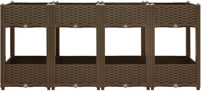 Raised Bed Natural Plant pots Outdoor Planter Box with 2 Shelves Suitable for Vegetables Grass Lawn Yard 63x15.7x28 Polypropylene
