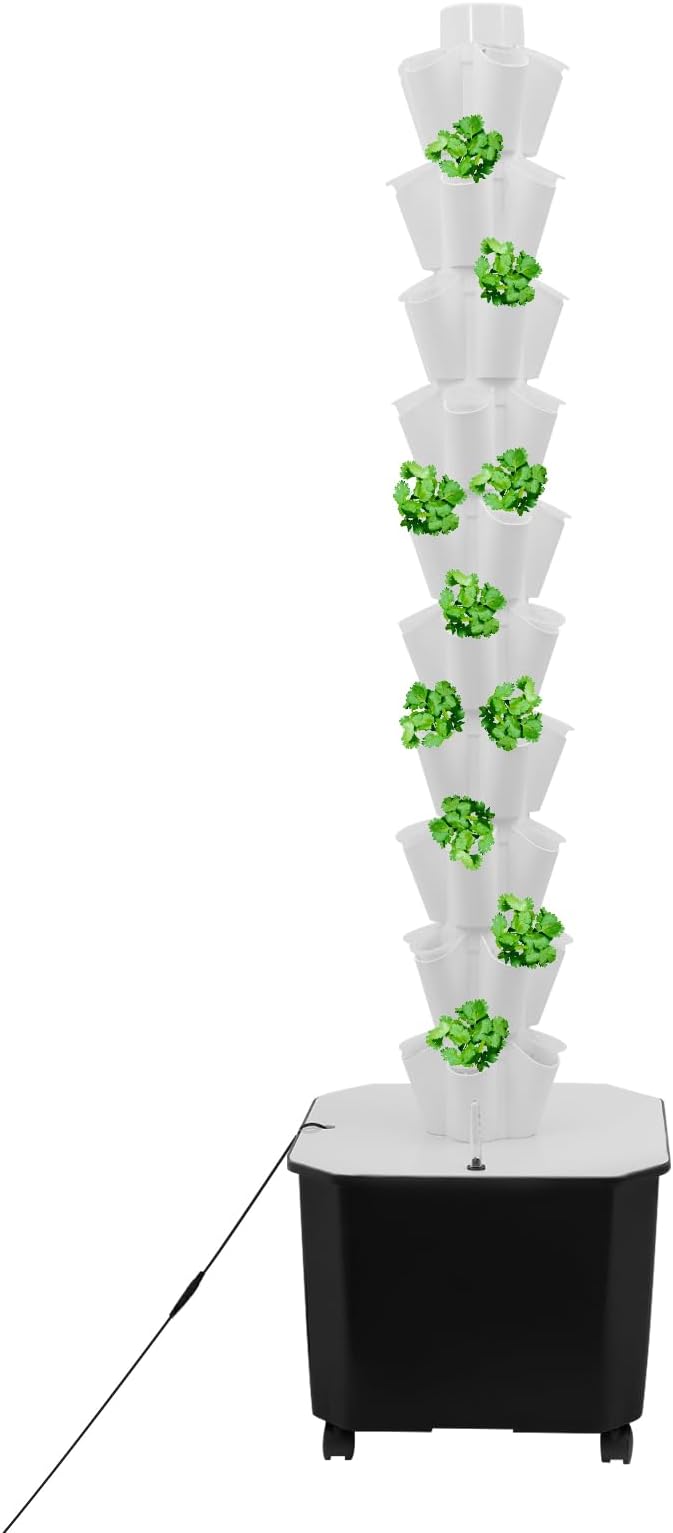 10-Tier 50 Sites Hydroponic Growing Tower 12 Gallon Indoor Vertical Garden with Timer Pump on Wheels for Vegetables Fruits Herbs