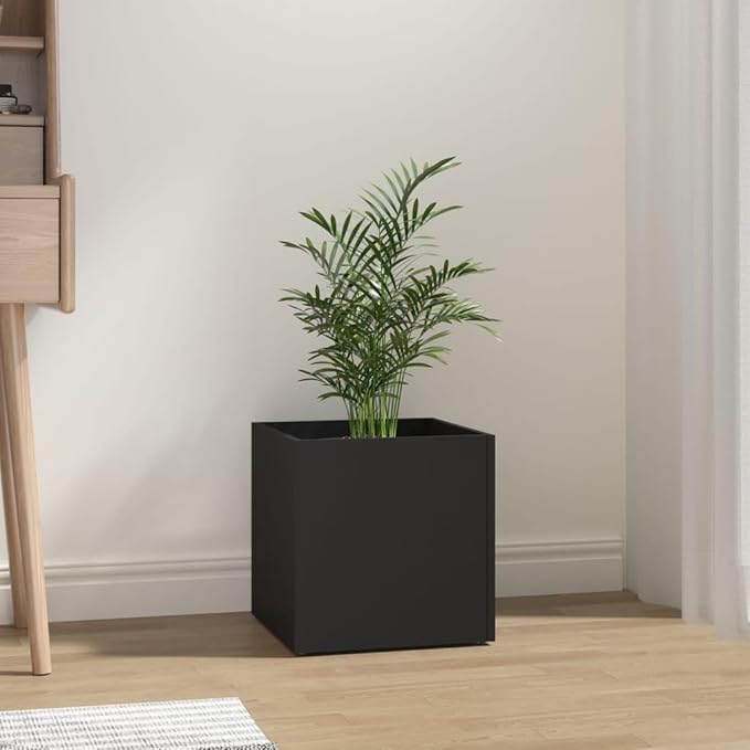 Square Planter Box Black Engineered Wood 15.7x15.7x15.7 inch Modern Indoor Decor Living Room Bedroom Office Low Maintenance