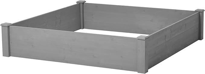 Raised Garden Bed 48x48x10'' Outdoor Wood Planter Box Over Floor Tool Free Assembly