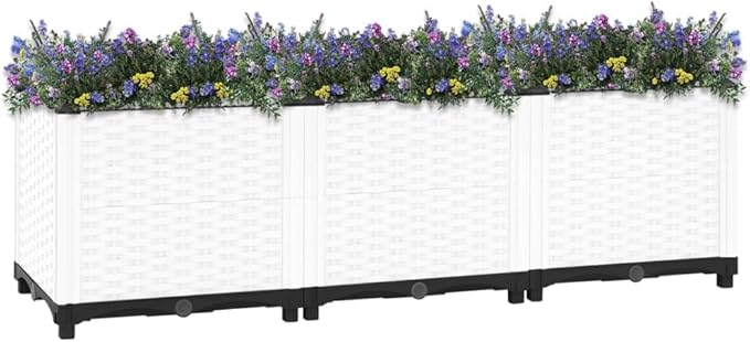 Raised Garden Bed PP Planter Box Garden Boxes Outdoor Raised for Vegetables Fruits Flowers and Herbs White 47.2x15.7x15 Polypropylene