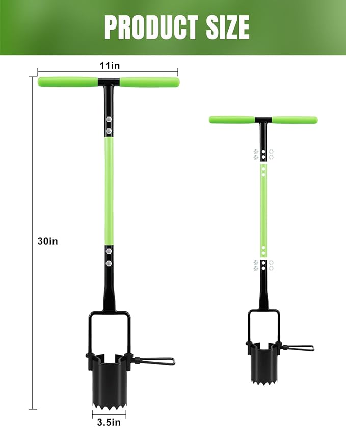 Joyhalo Bulb Planter Tool Long Handle 30in Serrated Base 5 in 1 Lawn Tool Sod Cutter Grass Plugger Tool Weeding Transplanting Garden Hole Digger for Plants Flower Tulips Daffodils Lily