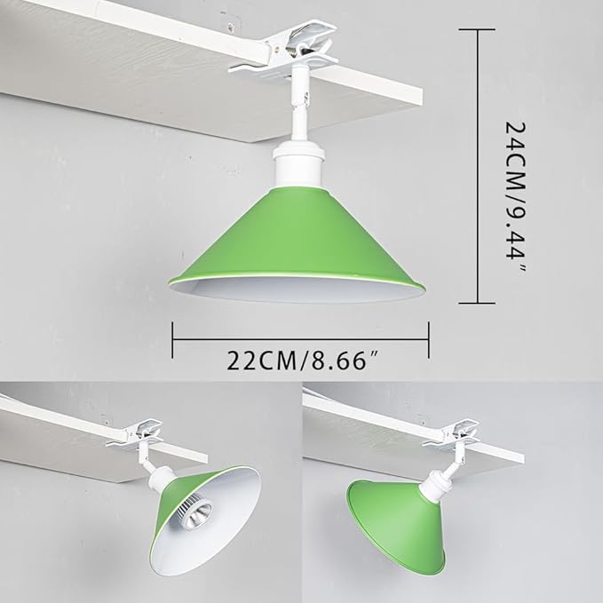 Clip Mount 5.9Ft Plug in Timing Cord Plant Light Full Spectrum White Light White Base Green Metal Shade Adjusted Angle Simple Clamp Light for Indoor Plants