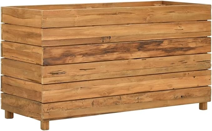 Raised Garden Bed Natural Teak Wood Planter Box Rustic Outdoor Indoor 39.4x39.4x21.7 Inch Durable Planters for Outdoor Plants Gardening