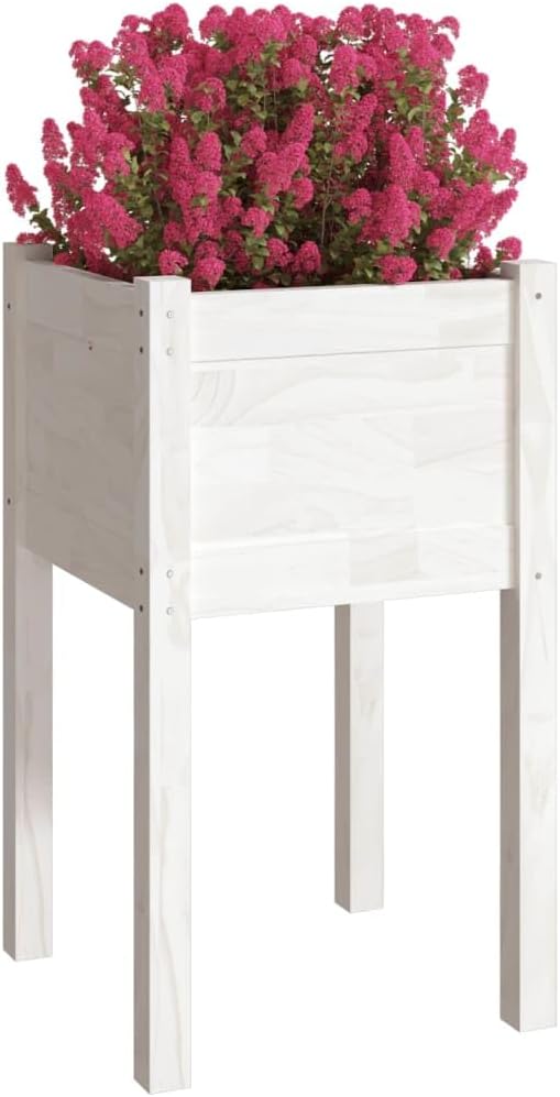 Wooden Garden Planter Box Stand with Legs Outdoor Raised Garden Bed Garden Yard Wood Box for Vegetables Flowers Herbs White 15.7x15.7x27.6 Solid Wood Pine