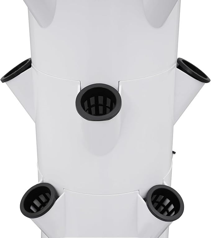DYRABREST 9-Tier Hydroponic Growing Tower 36 Holes Indoor Garden System with Water Pump Timer Vertical Hydroponics System for Herbs Vegetables Lettuce White Frame Black Tank