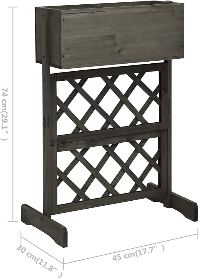 Gray Solid Firwood Garden Trellis Planter 17.7x11.8x29.1 inch Rectangular Raised Bed for Outdoor Plants Balcony Patio Waterbase Finish