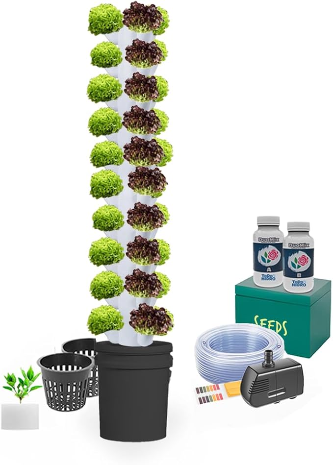 Hydroponic Kit N6P Tower System for 50 Plants Complete Indoor Garden with Nutrients Seeds &amp Accessories