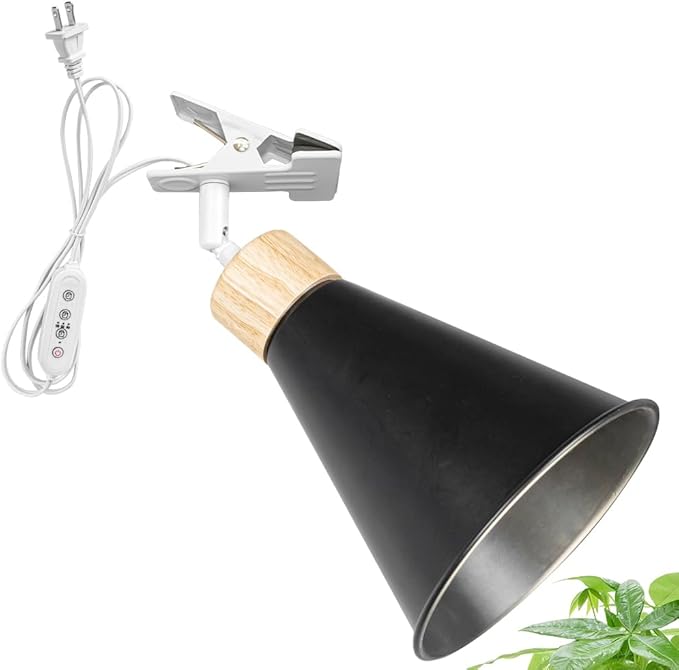 Clip Mount 5.9Ft Plug in Timing Cord Plant Light Full Spectrum 4500K 10W Simple Wood Base Black Metal Adjusted Angle Clamp Light for Indoor Plants Flowers