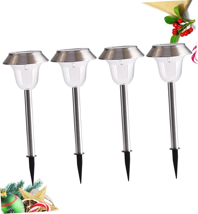 Toyvian 4pcs Led Solar Garden Lights Stainless Steel Lawn Lamp Landscape Lights for Outdoor Decor Easy Install