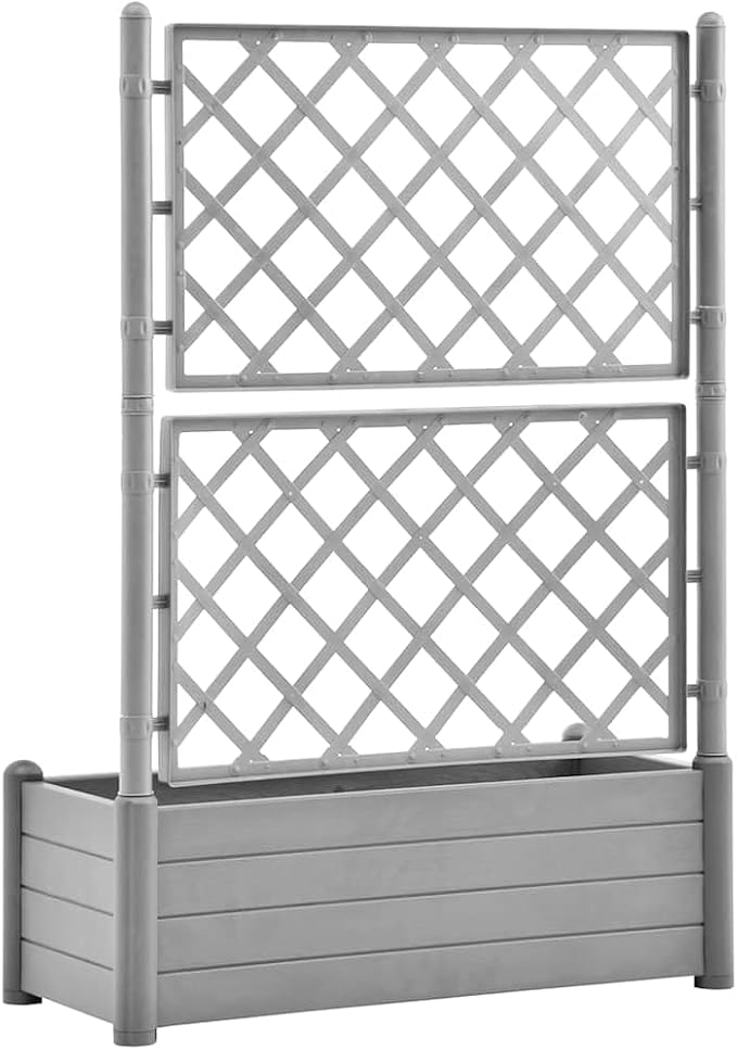 Garden Planter with Trellis Standing planters Raised Flower Bed Garden beds Outdoor Planter Boxes Suitable for Corridor Courtyard Orchard Nursery 39.4x16.9x55.9 PP Stone Gray